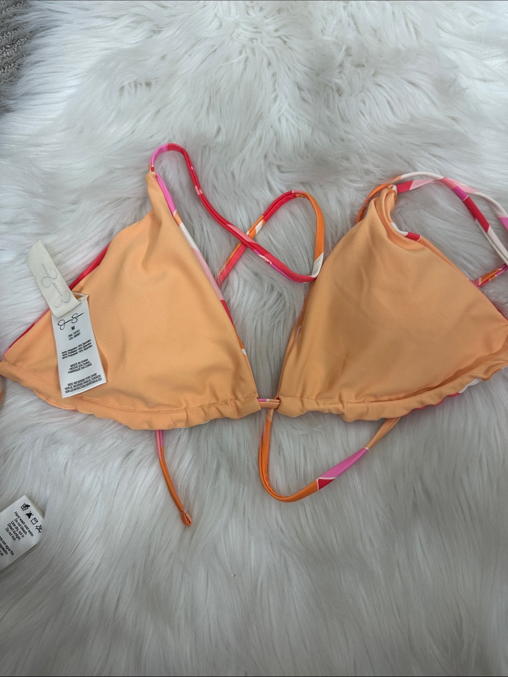 Jessica Simpson Triangle Bikini Set with Sheer Sarong - Pink, Orange, Cream M - Picture 5 of 8